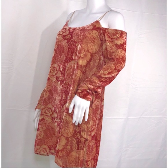 Chaser Vintage Tapestry Velvet Cold Shoulder Hi-Lo Cross Strappy Back Dress SzM - Picture 4 of 14